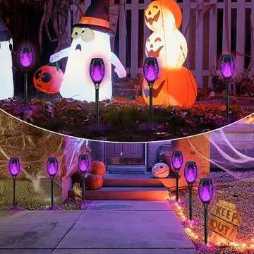 Halloween Decorations Outdoor, Lights for Halloween Decor, Purple Flickering Flame Solar Torch Lights for Outside Halloween Decorations for Yard Pathway Lawn