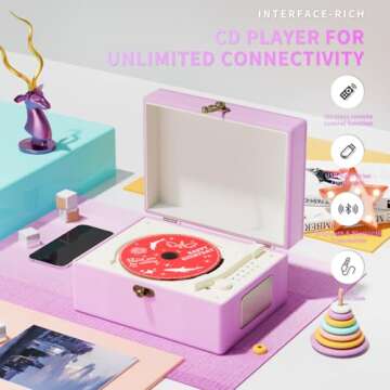 Yintiny Time Music Box 8: Adorable Multi-Functional CD Player in Purple