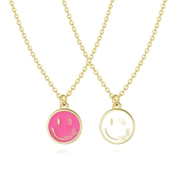 XSILA 14K Gold Smiley Face Necklace - Preppy Chic Jewelry for Women & Girls