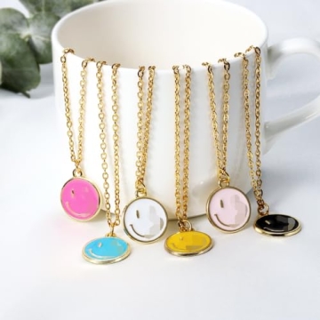 XSILA 14K Gold Smiley Face Necklace for Women & Girls - Cheerful Jewelry