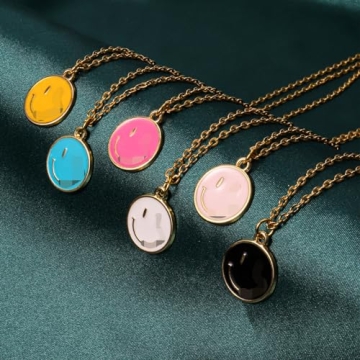 XSILA 14K Gold Smiley Face Necklace for Women & Girls - Cheerful Jewelry