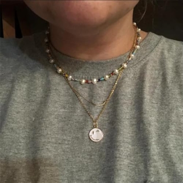 XSILA 14K Gold Smiley Face Necklace for Women & Girls - Cheerful Jewelry