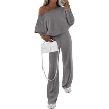 PRETTYGARDEN Womens Fall Fashion 2024 Two Piece Outfits Ribbed Long Sleeve Off Shoulder Tops and Wid...