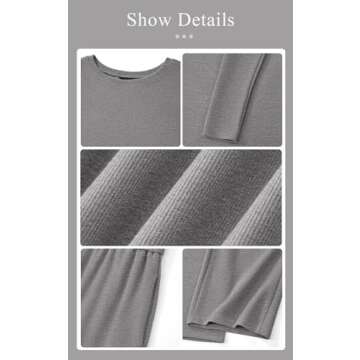 PRETTYGARDEN Womens Fall Fashion 2024 Two Piece Outfits Ribbed Long Sleeve Off Shoulder Tops and Wide Leg Pants with Pockets (Grey, Small)