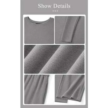 PRETTYGARDEN Womens Fall Fashion 2024 Two Piece Outfits Ribbed Long Sleeve Off Shoulder Tops and Wide Leg Pants with Pockets (Grey, Small)