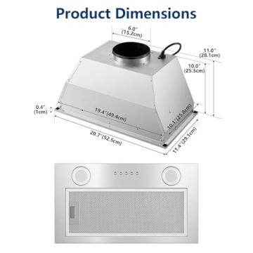JOEAONZ 20 Inch Range Hood with 5-layer Mesh Filter