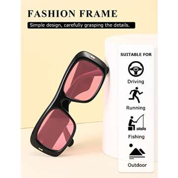 kimorn Sunglasses for Women Men Trendy Retro Fashion Sun Glasses 90’s Vintage Y2K Oversize Square Frame Shades K1337 (Black Pink)