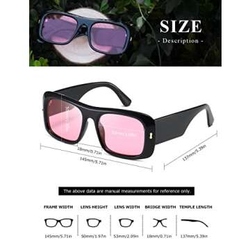 kimorn Sunglasses for Women Men Trendy Retro Fashion Sun Glasses 90’s Vintage Y2K Oversize Square Frame Shades K1337 (Black Pink)