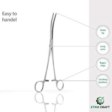 XTRM CRAFT Pean Hemostat Curved 10" Multipurpose Locking Tweezer Clamps Serrated, Stainless Steel, Hemostats for Nurses, Fishing Forceps, Crafts and Hobby