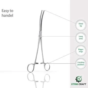 XTRM CRAFT Pean Hemostat Curved 10" Multipurpose Locking Tweezer Clamps Serrated, Stainless Steel, Hemostats for Nurses, Fishing Forceps, Crafts and Hobby