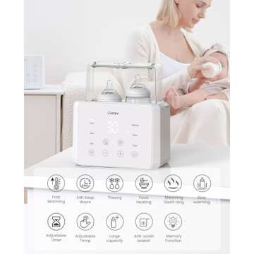 LAREX Double Bottle Warmer, 11-in-1 Fast Baby Bottle Warmer for Breastmilk and Formula, with Timer, Fits 2 Bottles, Accurate Temp Control, Milk Warmer with Thaw, Steri-lizing, Keep Warm, Heat Food