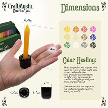 36 Colored Mini Candle Sticks and 6 Holders - Witchcraft Spell Supplies for Altar, Meditation, Healing