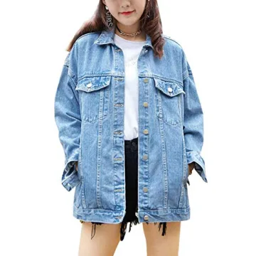 Gozoloma Women's Casual Loose Oversized Denim Jacket - Timeless Style in Light Blue