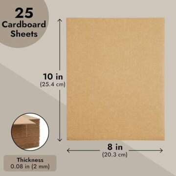 Juvale Corrugated Cardboard Sheets, 8x10 Flat Card Boards Inserts for Crafts, Packing, Shipping, Moving, Mailing, DIY Art Projects, Classroom Supplies (2mm Thick) - 25 Pack