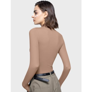 PUMIEY Stylish Mock Neck Long Sleeve Women's Shirt