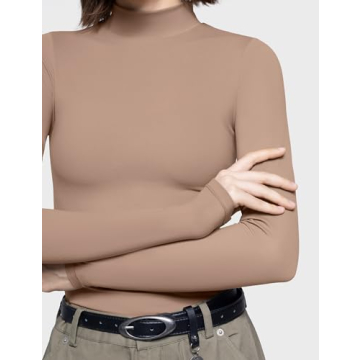 PUMIEY Stylish Mock Neck Long Sleeve Women's Shirt