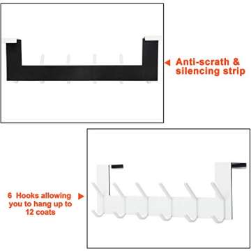 SKOLOO Over The Door Hook White, Door Coat Rack for Entryway, Over Door Towel Hook for Bathroom, Stainless Steel Door Coat Hook for Hanging Backpack, Jacket, Robes, Purse