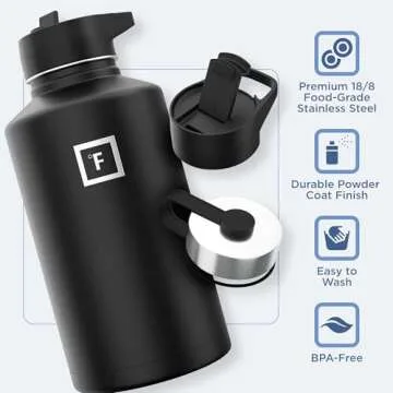 IRON °FLASK 64 oz Hiking Hydration Flask - 3 Lids Included