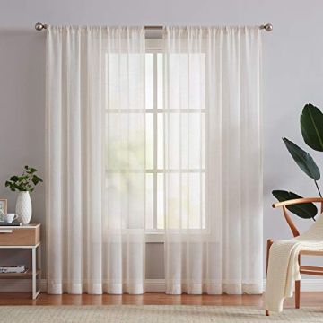 FMFUNCTEX Linen Sheer Curtains for Bedroom, Beige Curtains 84 inches Long for Living Room, Natural F...