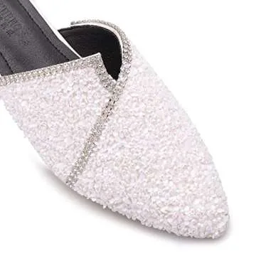 Mules for Women Slip On Comfortable Pointed Toe Flat Shoes On Loafers Backless Pointed Toe Satin Mule Slides White Size 6