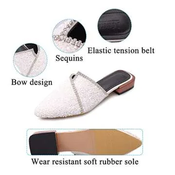 Mules for Women Slip On Comfortable Pointed Toe Flat Shoes On Loafers Backless Pointed Toe Satin Mule Slides White Size 6