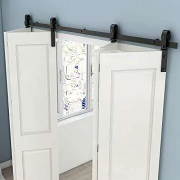 CCJH 5FT/60'' Bi-Folding Barn Door Hardware Sliding Track kit Heavy Duty for 4 Doors(No Wood Door，Hardwware Only)