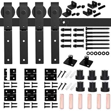 CCJH 5FT/60'' Bi-Folding Barn Door Hardware Sliding Track kit Heavy Duty for 4 Doors(No Wood Door，Hardwware Only)