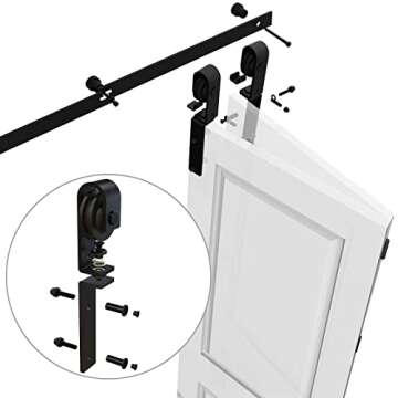 CCJH 5FT/60'' Bi-Folding Barn Door Hardware Sliding Track kit Heavy Duty for 4 Doors(No Wood Door，Hardwware Only)