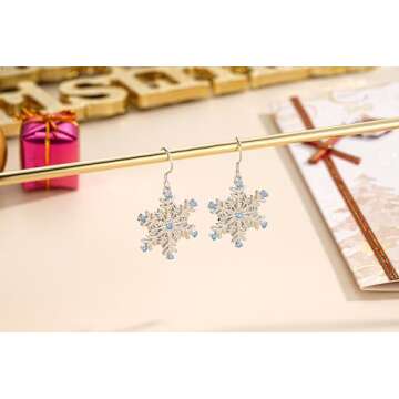ZRU 925 Sterling Silver Snowflake Earrings for Women Christmas, Silver Snowflake Winter Dangle Drop ...