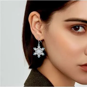 ZRU Sterling Silver Snowflake Earrings for Women