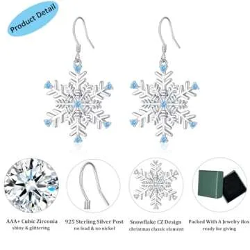 ZRU Sterling Silver Snowflake Earrings for Women