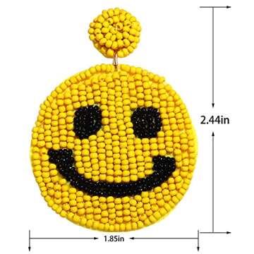 HZEYN Beaded Earrings Statement Beaded Drop Earrings Cute Happy Face Dangle Fun Earrings Summer Jewelry Gift Yellow