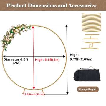 6.6FT Balloon Arch Stand Metal Round Backdrop Stand Circle Balloon Arch Frame Wedding Arches with Storage Bag for Ceremony Birthday Party Baby Shower Decoration