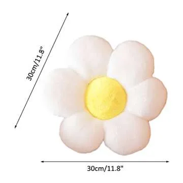 lannery Flower Plush Throw Pillows, Flower Floor Pillow Seating Cushion Toy for Reading, Room, Watching TV (11.8", White-2)