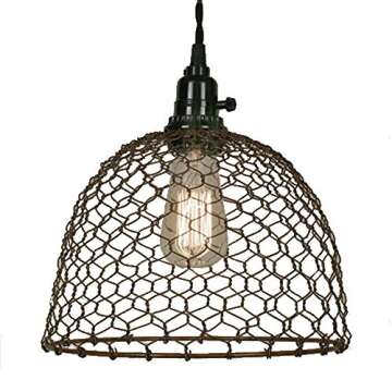 Chicken Wire Dome Pendant Light in Primitive Rust Finish