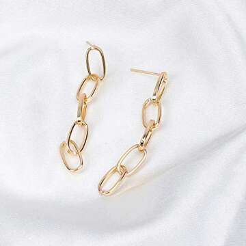 Link Chain Drop Earrings Minimalist Punk Paperclip Chain Dangle Earrings for Women Gold Silver