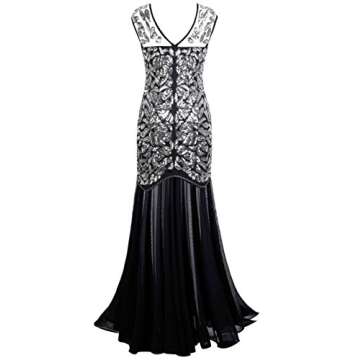 kayamiya Women's 1920s Evening Dress Formal Beaded Sequin Maxi Long Flapper Prom Ball Gown