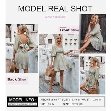 Dokotoo Women Summer Dress with Square Neck and Lantern Sleeves