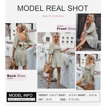 Dokotoo Women Summer Dress with Square Neck and Lantern Sleeves