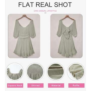 Dokotoo Women Summer Dress with Square Neck and Lantern Sleeves