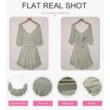 Dokotoo Women Summer Dress with Square Neck and Lantern Sleeves