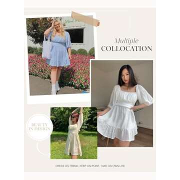 Dokotoo Women Summer Dress with Square Neck and Lantern Sleeves