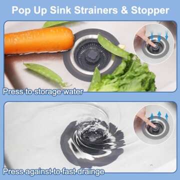 Semour Upgraded 3 in 1 Kitchen Sink Drain Strainer Stopper 304 Stainless Steel Pop Up Kitchen Sink S...