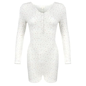 Y2k Waffle Long Sleeve Floral Romper - Trendy Pajama Bodysuit