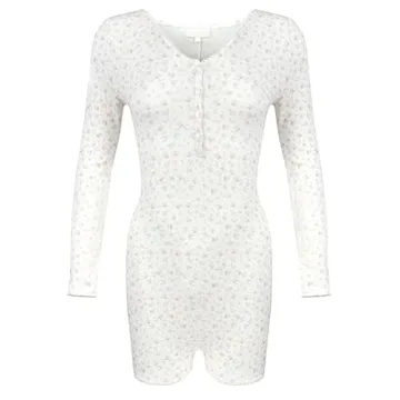 Y2k Waffle Long Sleeve Floral Romper - Trendy Pajama Bodysuit
