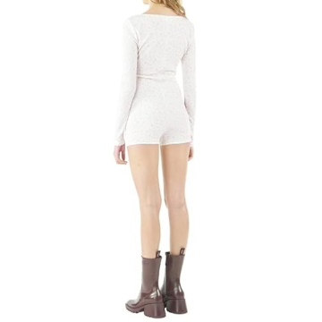 Y2k Waffle Long Sleeve Floral Romper - Trendy Pajama Bodysuit