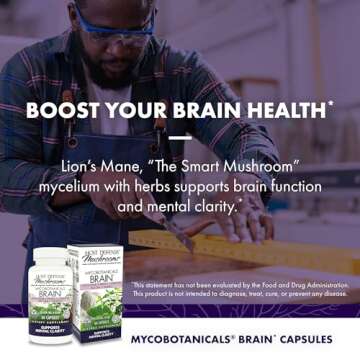 Host Defense MycoBotanicals Brain* Capsules - Brain Support Supplement with Lion's Mane, Reishi & Cordyceps Mushroom - Herbal Supplement for Memory & Focus Support - 60 Capsules (30 Servings)*