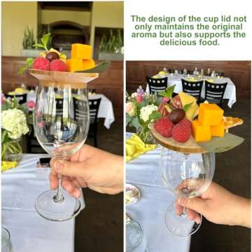 Palksky Wine Glass Charcuterie Topper Set - 4 Bamboo Coasters