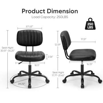 DUMOS Armless Home Office Desk Chair -Small Ergonomic with Low Back Lumbar Support, Height Adjustabl...