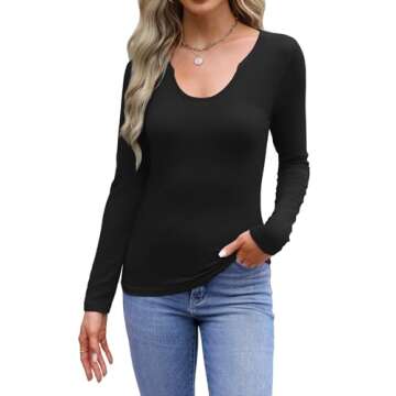 WIHOLL Womens Long Sleeve Shirts Basic Casual Dressy 2024 Fashion Trendy Clothing Outfits Tunic Tops Black 2XL